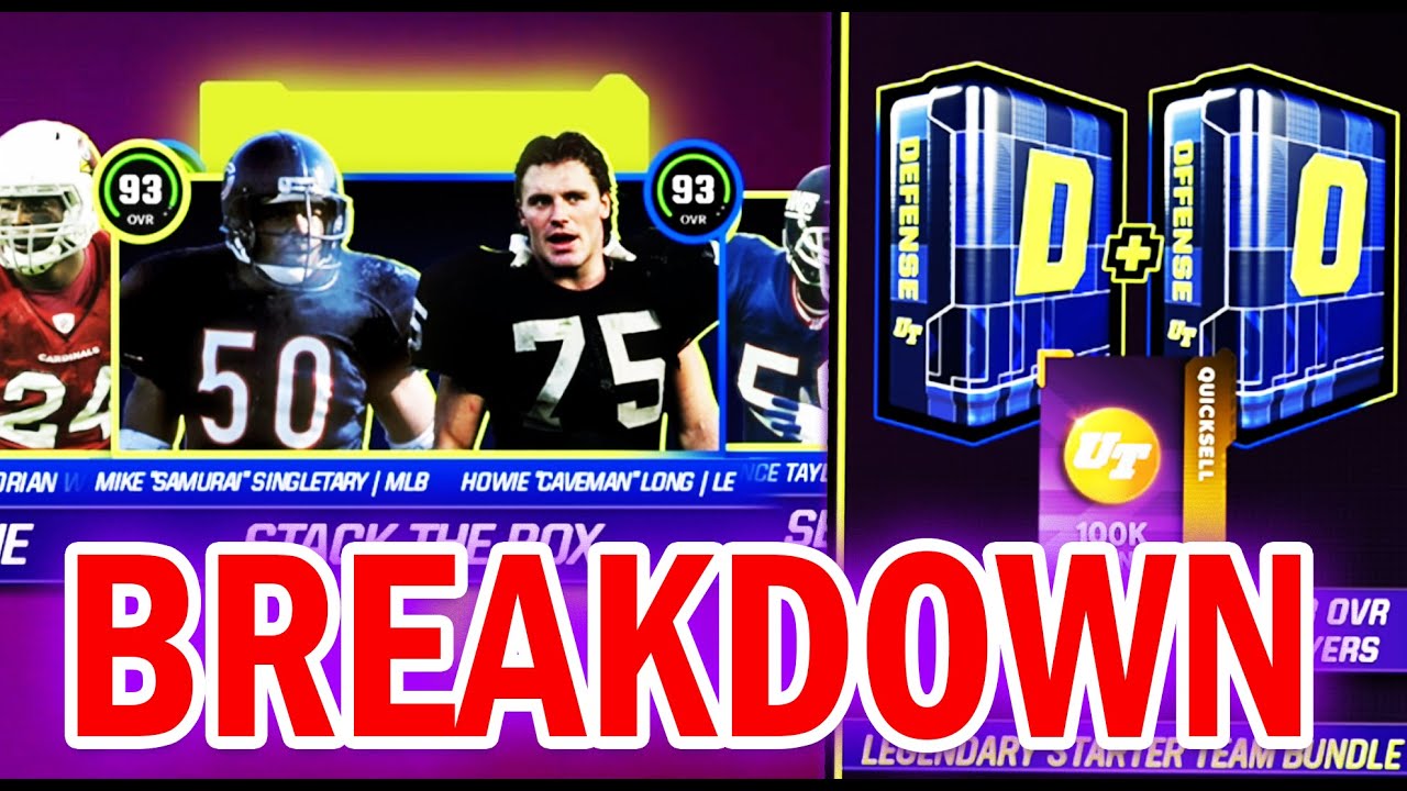 THE LEGENDARY STARTER BUNDLE BREAKDOWN! SHOWING WHATS IN EACH OFFENSIVE/DEFENSIVE PACK! | MADDEN 23