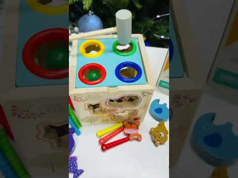 Багатофункціональна дерев'яна розвиваюча іграшка, дитяча іграшка дерев'яний куб, дитячий сортер, видео 1