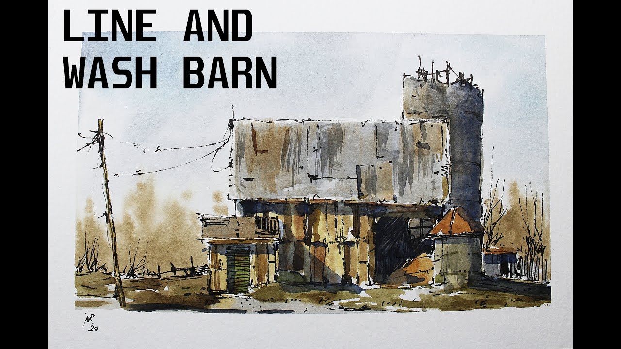 Old Barn Line and wash in Full Real time Watercolor By Nil Rocha - YouTube