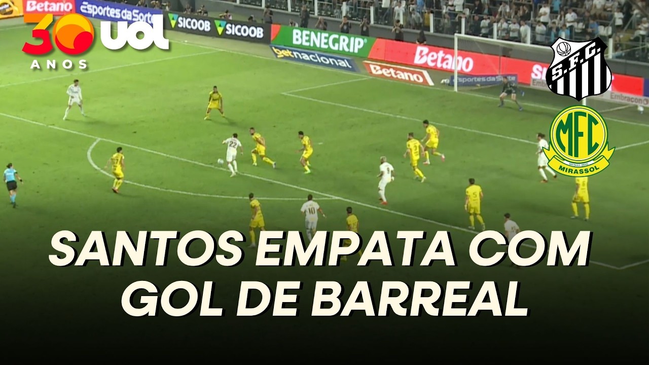 BARREAL APROVEITA PASSE DE NEYMAR A EMPATA PARA O SANTOS CONTRA O MIRASSOL