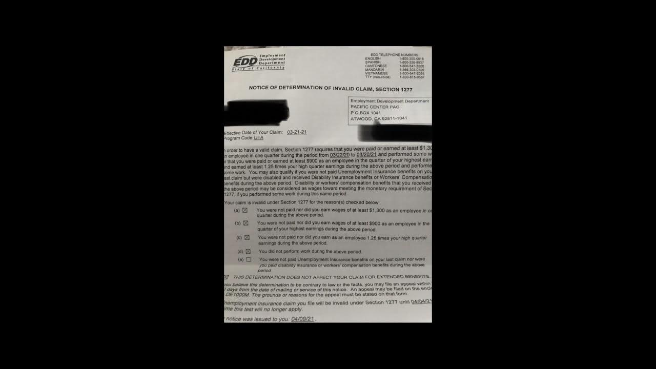 California Notice of Determination of Invalid Claim Section 1277