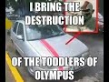 Kratos in his car vs toddlers of Olympus meme