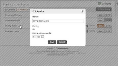Alarm.com emPower Lights page