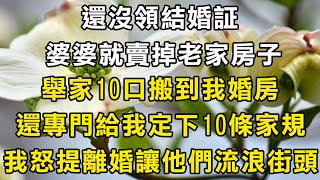 還沒領結婚証，婆婆就賣掉老家房子，舉家10口搬到我婚房，還專門給我定下10條家規，我怒提離婚讓他們流浪街頭#翠花的秘密