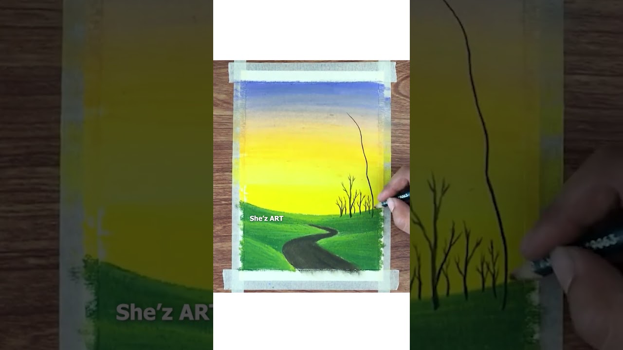 Oil Pastel Sunset landscape Painting for beginners | Oil Pastel Drawing 
