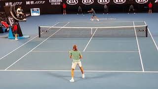 Roger Federer: great point in Slow Motion vs Tsitsipas (Court Level ATP Match)