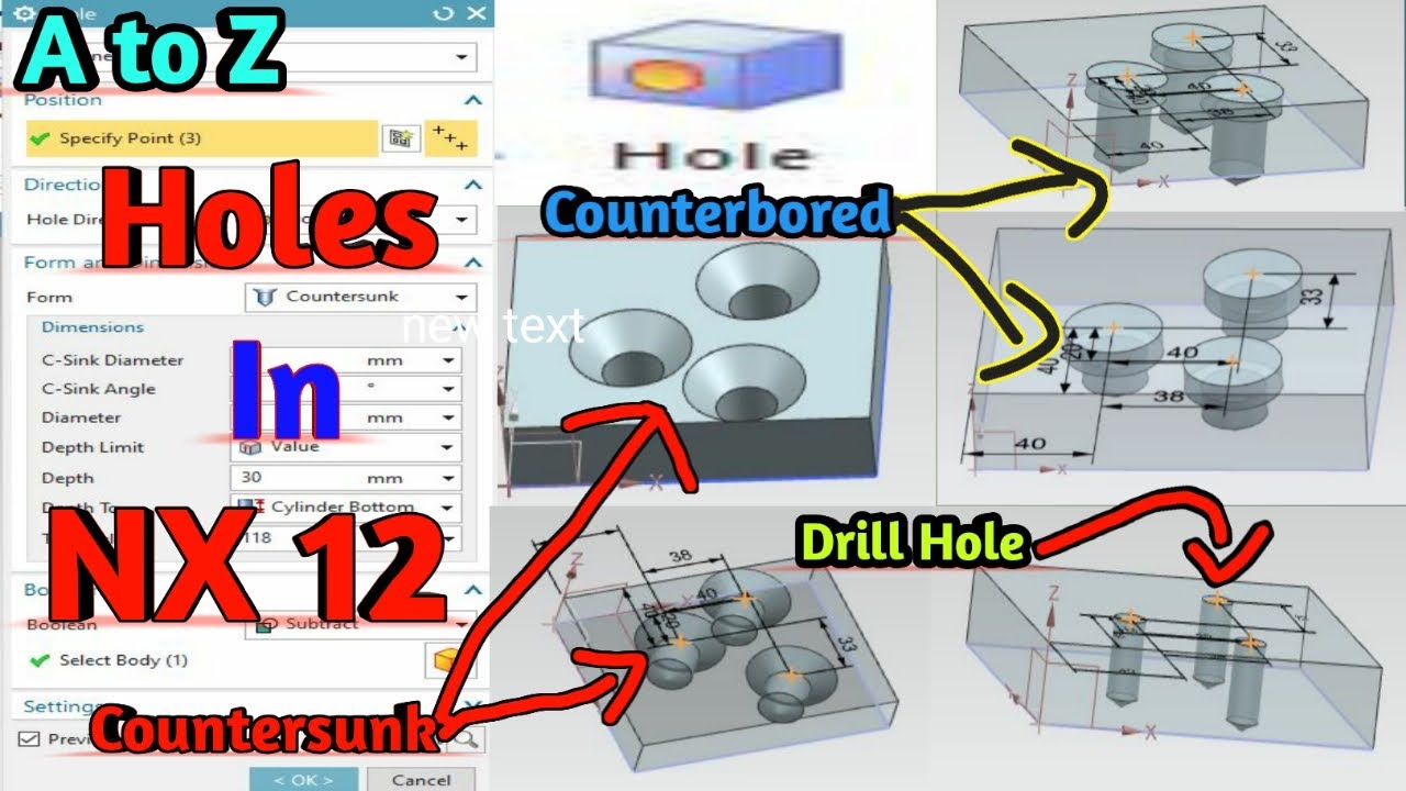 HOLE COMMAND IN NX 12 !! MAKE HOLE !! GENERAL HOLE IN NX 12 YouTube