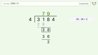 Long Division Problem 3184/4: Step-by-Step Video Solution