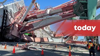 Container cranes collapse dramatically in Kaohsiung, Taiwan