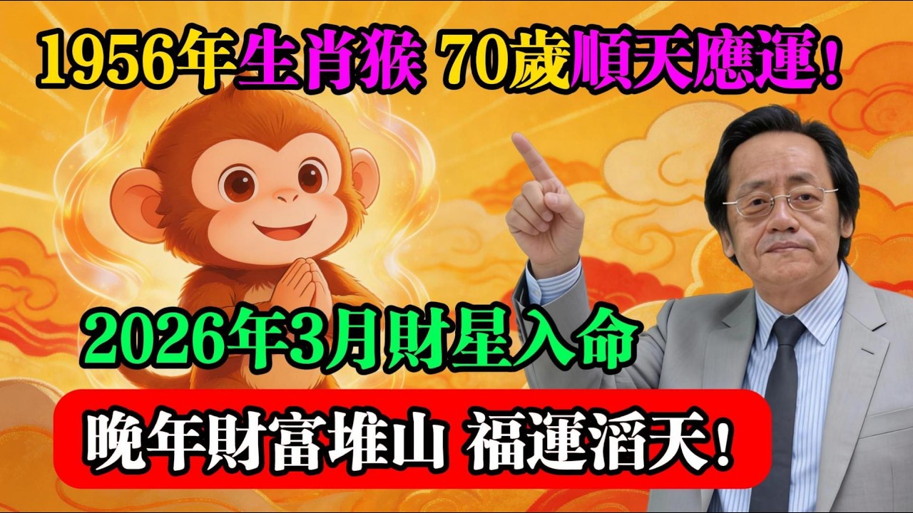 1956年生肖猴：70歲順天應運！2026年3月財星入命，晚年財富堆山，福運滔天！#倪海廈 #屬猴運勢 #1956生肖猴 #生肖運勢 #2026年運勢 #易經智慧 #晚年財運 #台灣命理