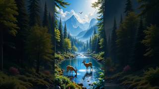 Serene Mountain River: Deer Drinking in a Peaceful Forest #asmr screenshot 4