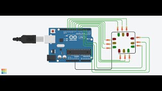 Circuit design 4 Way Traffic Control Light System using Arduino in TinkerCad screenshot 5