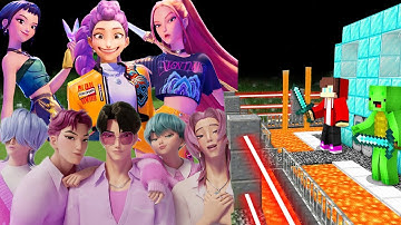 Rumi , Mira , Zoey Kpop Demon Hunter vs Security House in Minecraft Maizen JJ and Mikey - Challenge