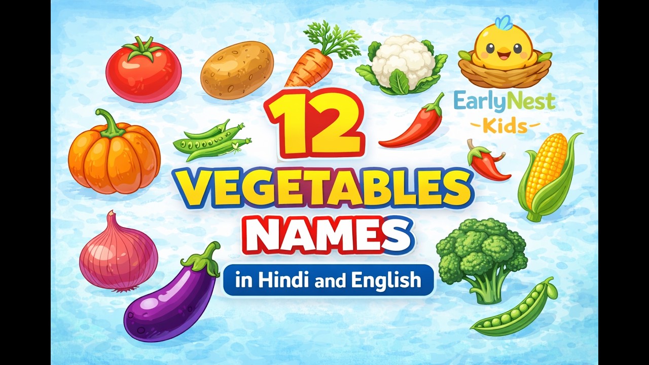 12 Vegetables Names in Hindi & English | Kids Learning Video | Early Nest Kids