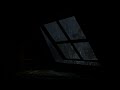 Black attic windowenjoy a sleepy night in bedroom overlooking pine forestrain sounds for relaxing