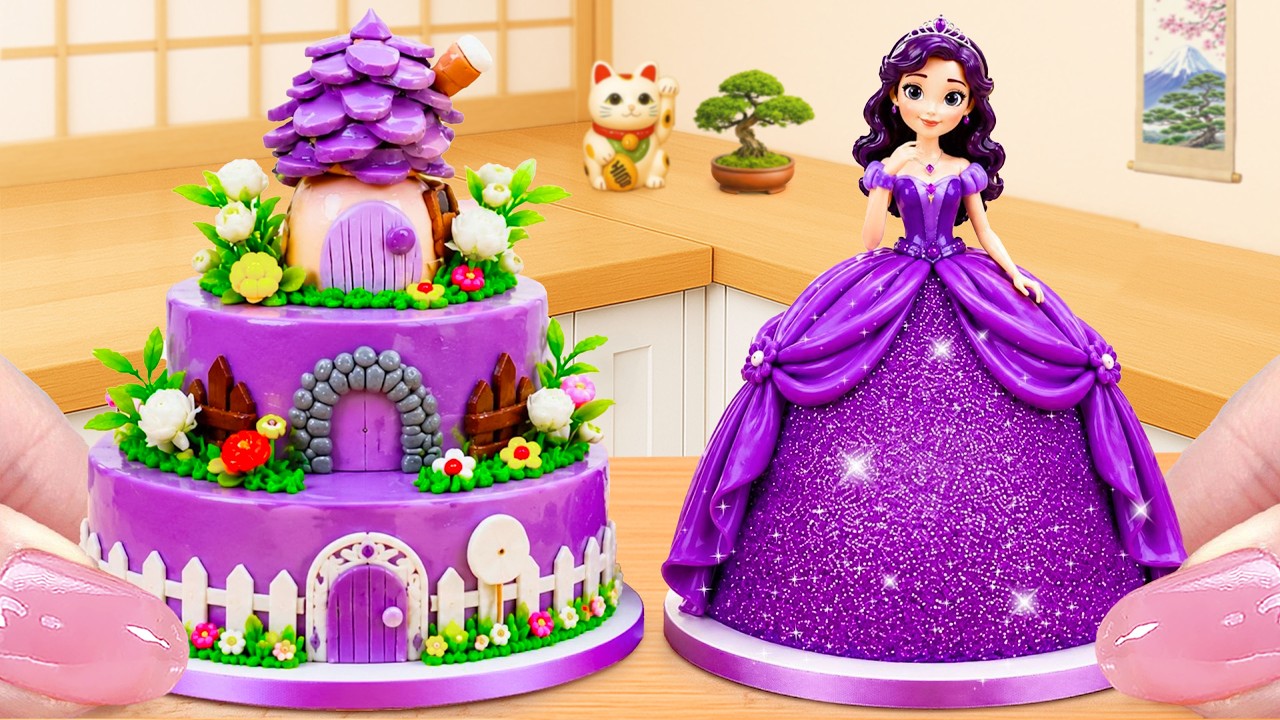 Purple Cream Princess Cake 💄 可愛らしいミニチュア紫クリームプリンセスケーキのアイデア 💄 Sweet Japan