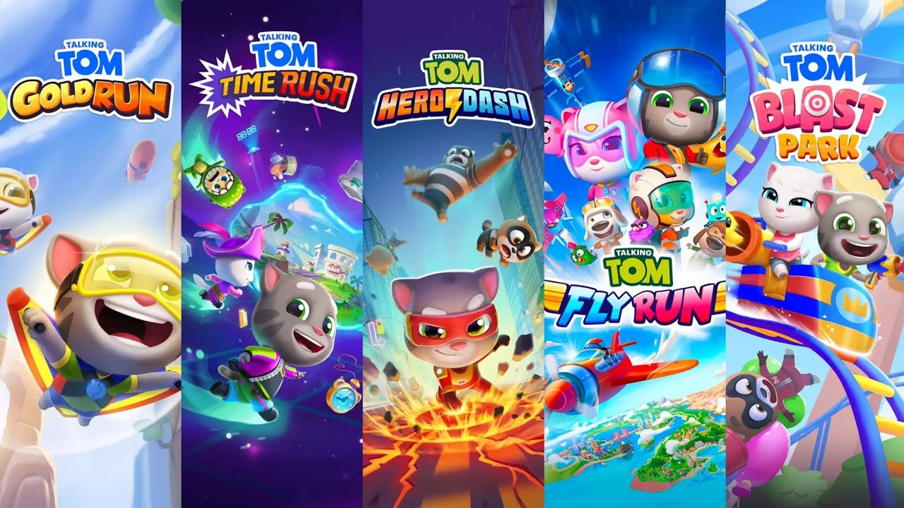 Talking Tom Gold Run vs Tom Time Rush vs Tom Hero Dash vs Tom Fly Run ...