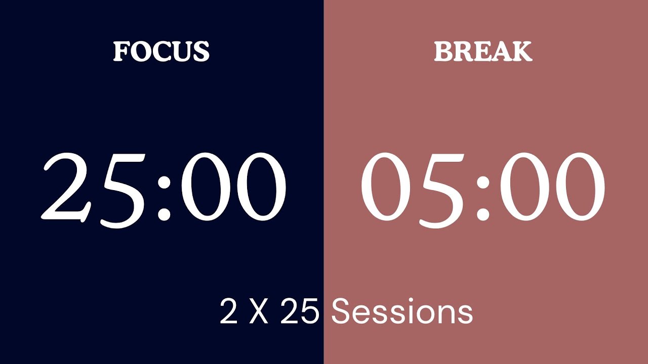 25 / 5 POMODORO TIMER - 1 HOUR || No Music - Deep Focus - Study Timer ...