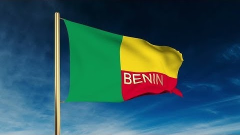 4K Benin flag slider style with title. Waving in the wind with cloud background animation Stock
