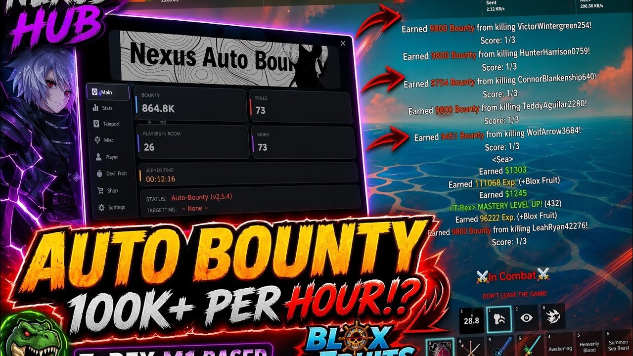 Rexz Hub Script AUTO BOUNTY FARMING SCRIPT!? 😈 Nexus Hub (T-Rex M1) | Blox Fruits - YouTube