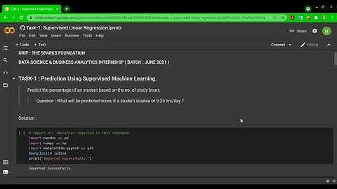 Prediction Using Supervised Machine learning | Task-1 | The Sparks Foundation | GRIP  #JUNE