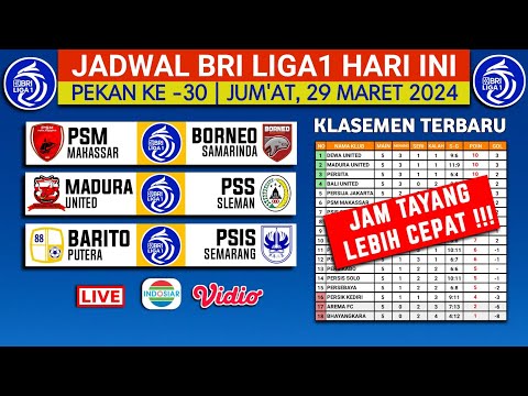 Jadwal BRI Liga 1 2024 Hari ini Live Indosiar - Psm vs Borneo Fc - Klasemen Terbaru Liga 1 2024