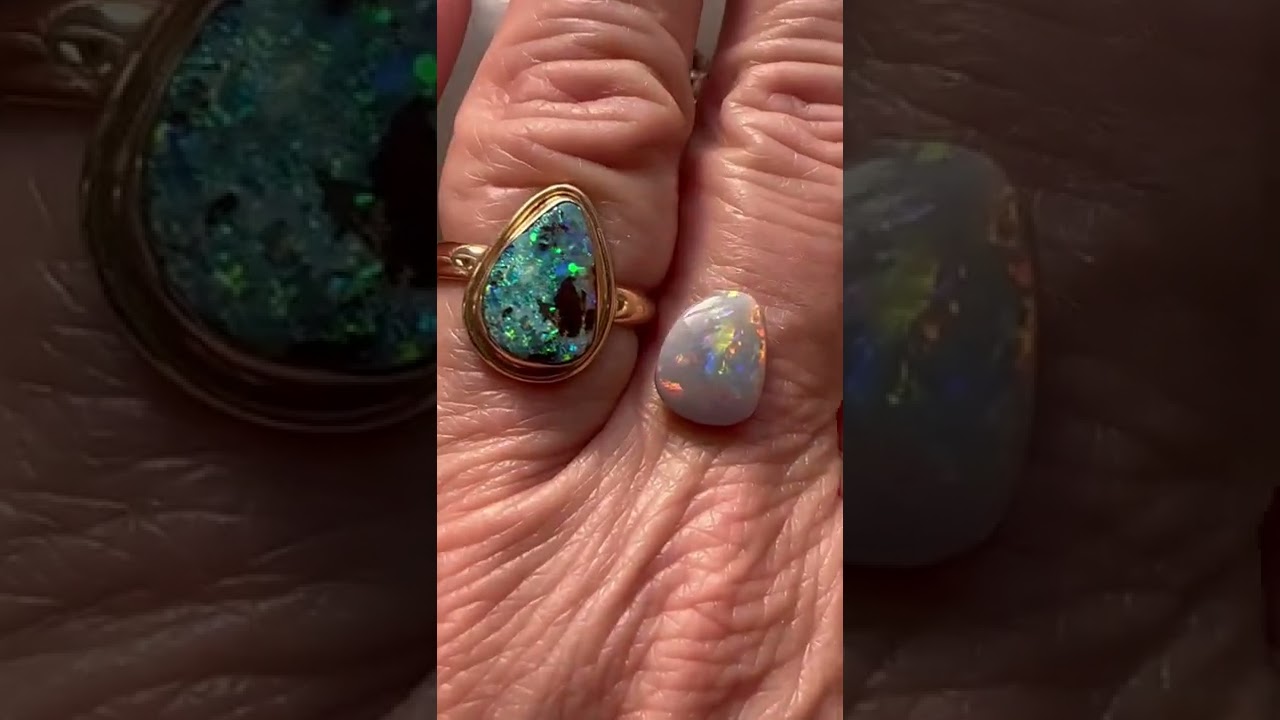 Lightning Ridge unset opal next to lightning ridge opal ring
