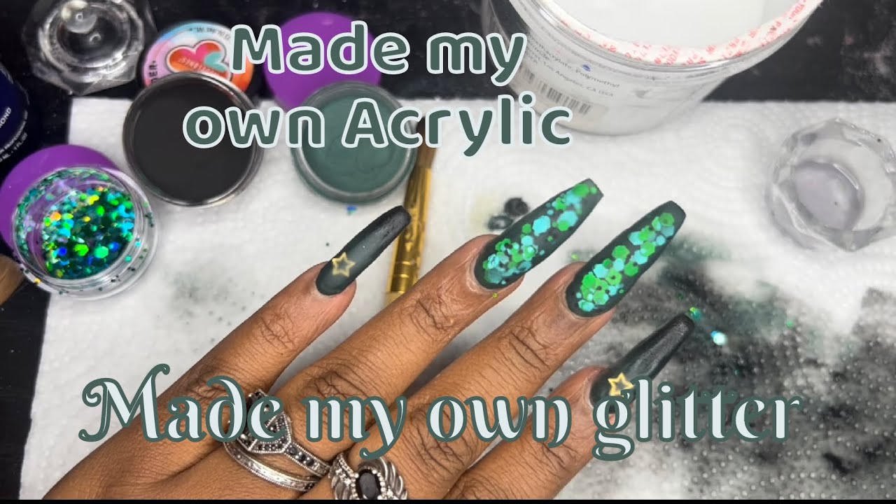 More green nails how to Glitter acrylic nails YouTube