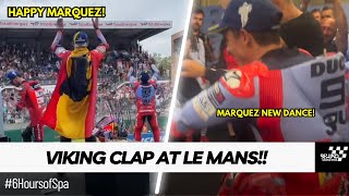 Marc Marquez and Jorge Martin doing Viking Clap at the Podium Le Mans | Marquez showing new dances!