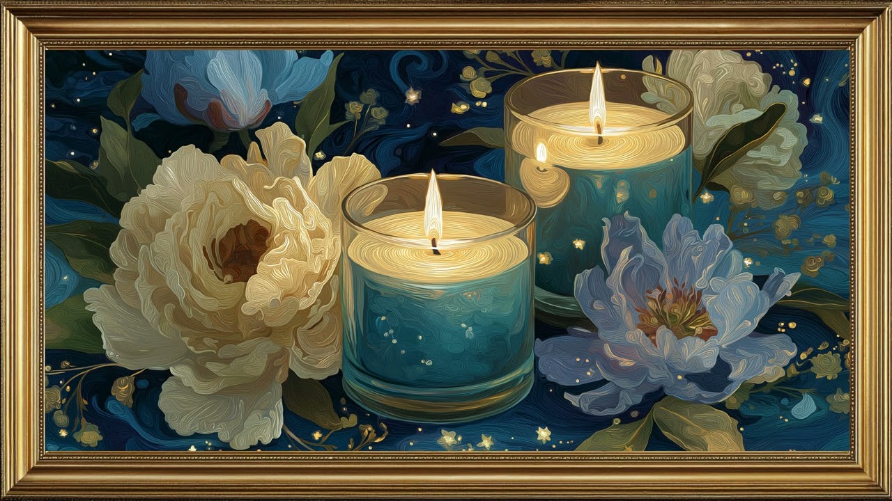 Fondo Floral Elegante 4K | Velas y Flores Artísticas | Arte para TV Sin Música