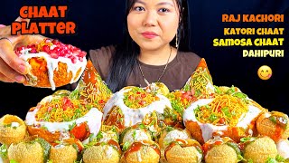 EATING RAJ KACHORI | KATORI CHAAT | DAHIPURI | SAMOSA CHAAT | INDIAN STREET FOOD | MUKBANG ASMR