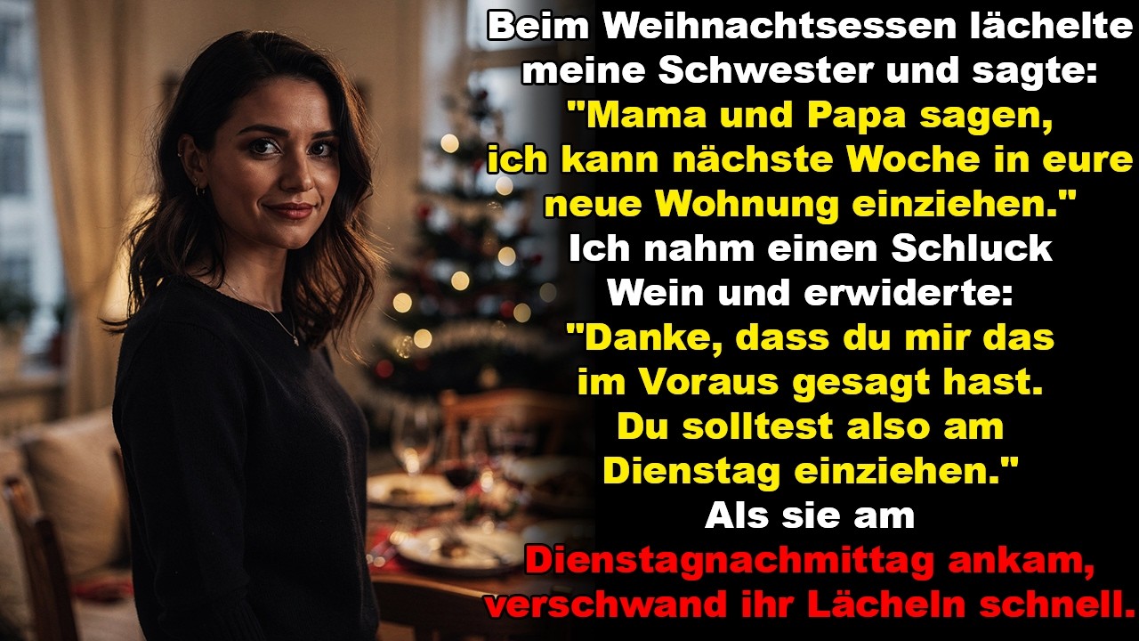 Beim Weihnachtsessen lächelte meine Schwester und sagte: „Mama und Papa sagen …“