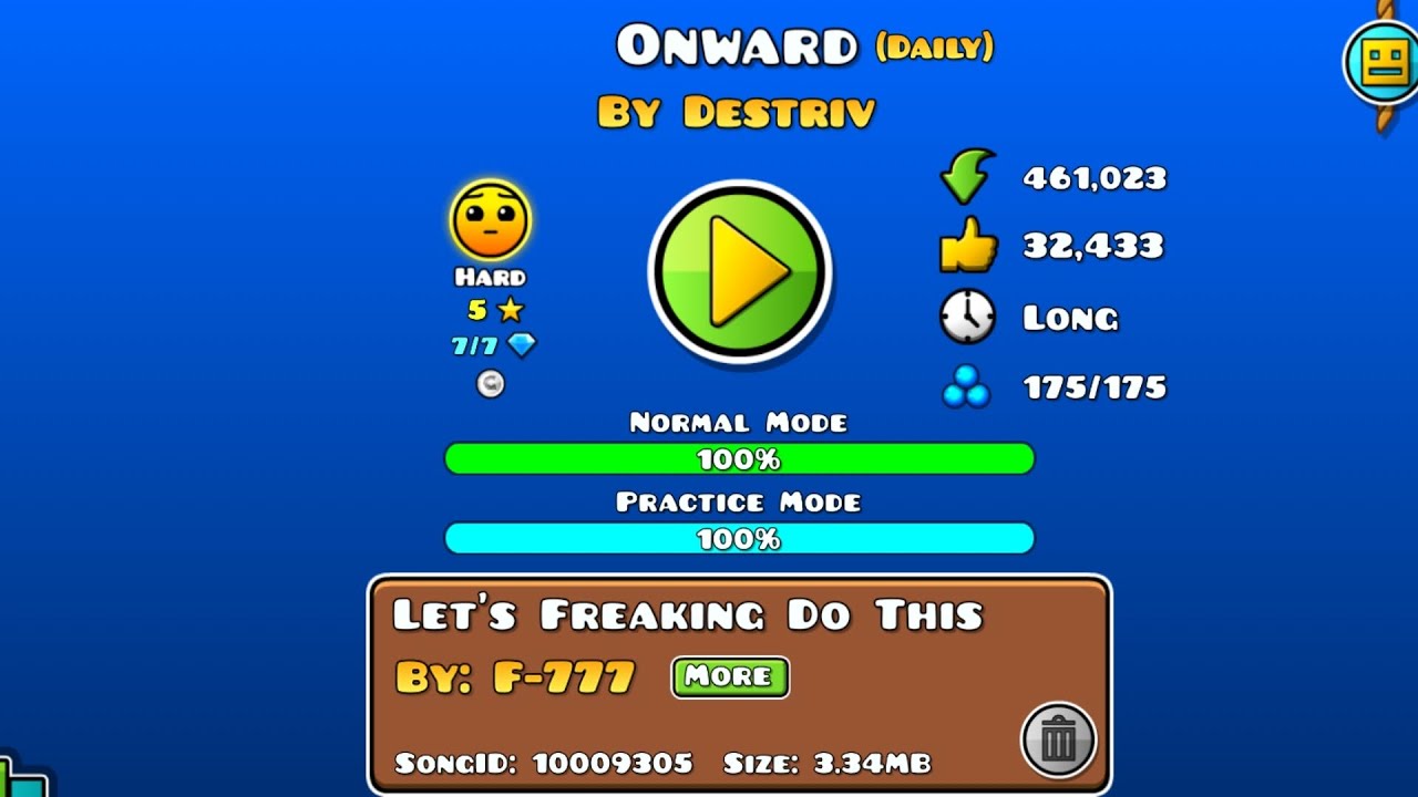 ONWARD BY DESTRIV ALL COIN (GEOMETRY DASH 2.2 DAILY LEVEL 1860)
