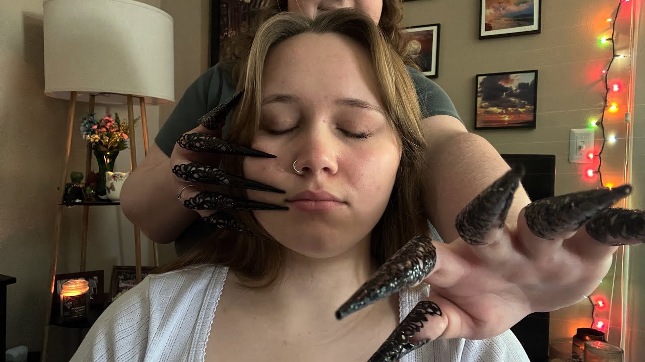 asmr | personal attention on each other with claw nail rings 🖤 (scalp + face massage)