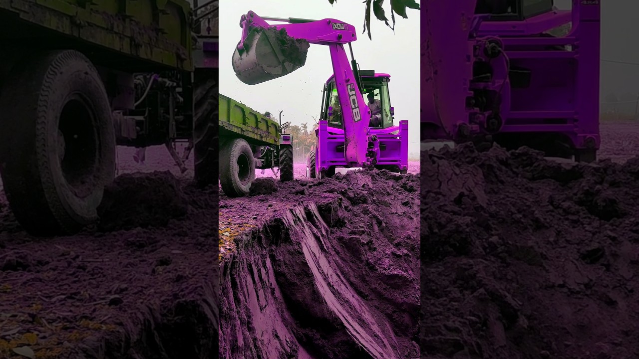 JCB wala is cutting the wet mud and loading it on the tractor. 