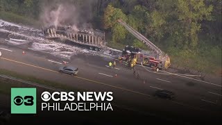 Tractor-trailer fire blocks lanes on I-295 southbound in New Jersey