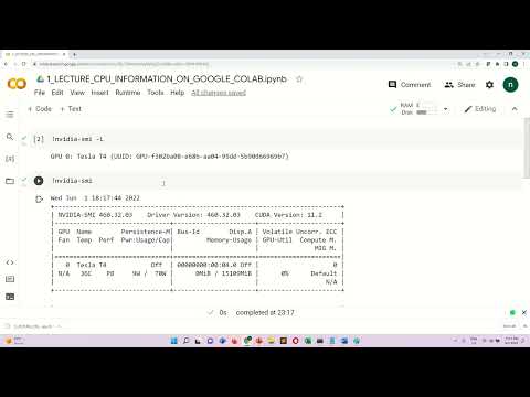 2 LECTURE GOOGLE COLAB GPU INFORMATION