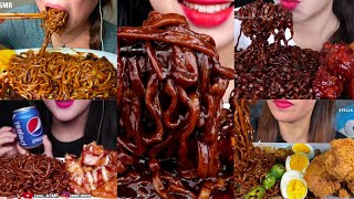 ASMR EATING BLACK BEAN NOODLES COMPILATION #bigbites #asmreatingsounds