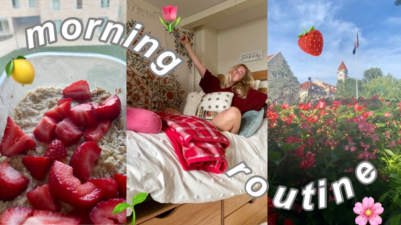 ~THAT GIRL~ college morning routine🌿🌸🍓 DORM EDITION | first day of college