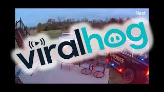 Security Camera Catches Police Chase Around House || ViralHog