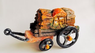 DIY Tree Log Fairy Wagon - Plastic Bottle and Cardboard Craft Idea - Caravan