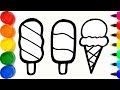 Glitter Rainbow Ice cream coloring and drawing for Kids -  Cara Menggambar dan Mewarnai Es krim