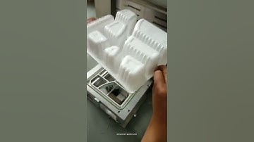 Fast food tray box semi automatic film cutting heat sealing packing machine testing video