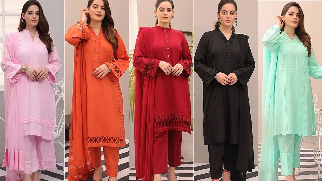 Aiman And Minal Khan Plain Dress Designing Ideas For Twin Sisters Stylish  Lawn Dress Designing
