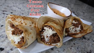 Plain beef and cheese taco cones for the kids