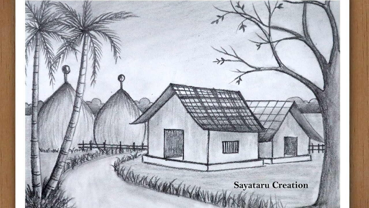 How to draw village scenery with pencil step by step Pencil drawing for  beginners  YouTube