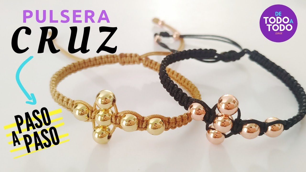💜Pulsera de CRUZ y nudo plano de macramé. Cross bracelet (paso a paso). Pulseras de hilo cruces.
