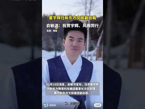 童宇辉任新东方艾旅副总裁旅集团副总裁。12月18日消息，俞敏洪宣布，任命董宇辉为新东方教育科技集國董事长文化助理，兼任新东方文旅集國副总裁。#董宇辉 #新东方 #罗永浩 最新