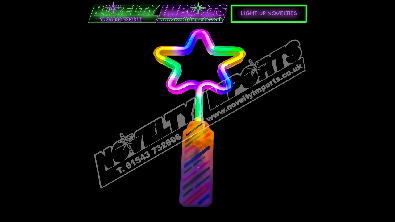 Flashing Midi Neon Rainbow Star LED Wand