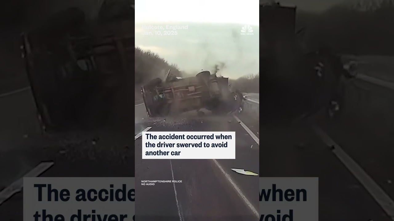 Military truck rolls over on highway in U.K.